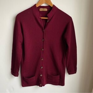 Pringle for Bonwit Teller 100% Pure Cashmere Merlot Button Cardigan